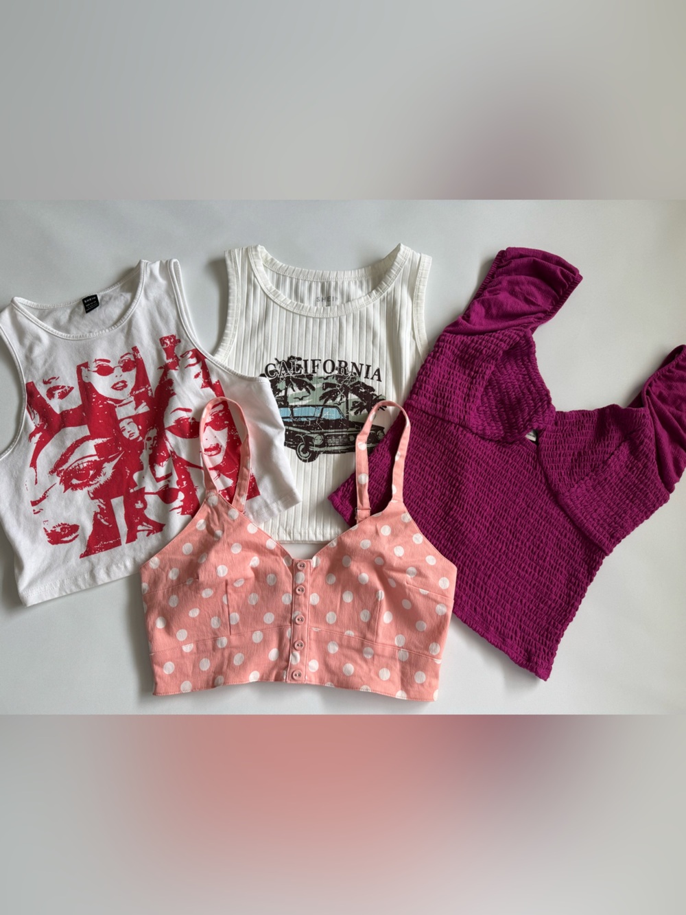 Lot Of 4 Women’s Y2K Crop Top Bundle Size L,XL Pink White Red Girly